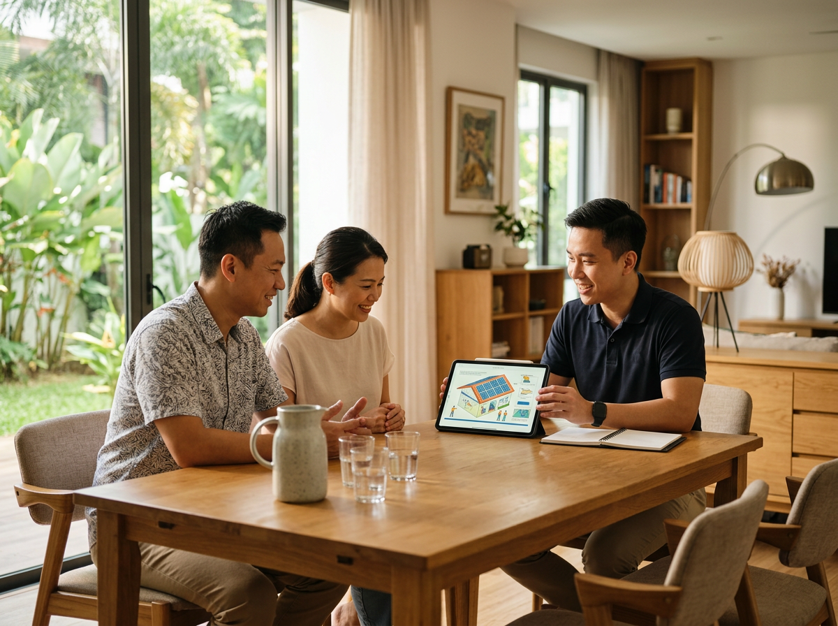 Solar system design consultation with homeowner