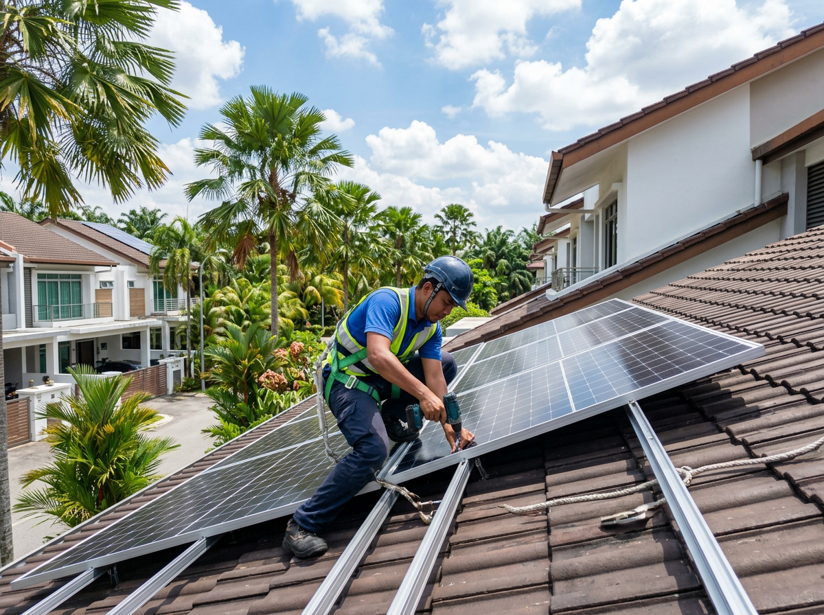 Solar panel installation on a residential rooftop